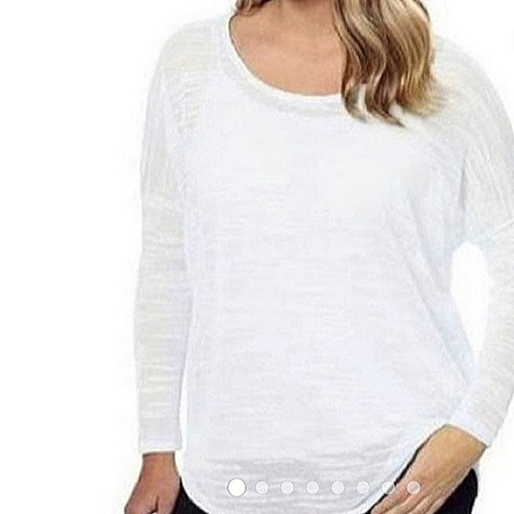 Olive & Oak Light & Breezy White Pullover Top/ Sweater Semi Sheer Dolman Sleeve